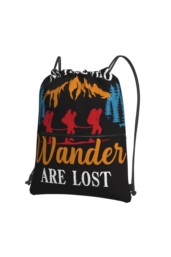 Not All Who Wander Are Lost Hiking Drawstring Backpack String Bag Cinch Water Resistant for Gym Shopping Sport Yoga