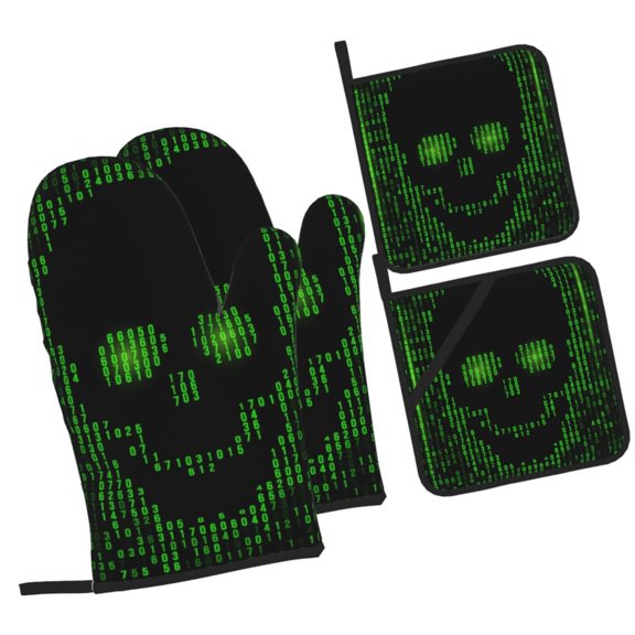 Naloa Numbers Skull Oven Mitts and Pot Holders 4 pcs Set, Cooking Baking Grilling Kitchen Oven Glove for Cooking