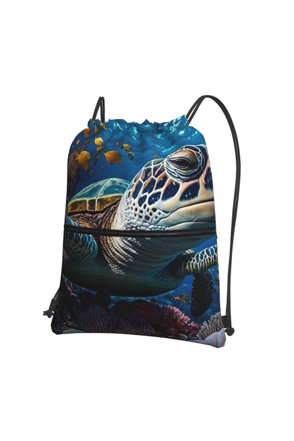 Ocean Coral Turtle Drawstring Backpack String Bag Cinch Water Resistant for Gym Shopping Sport Yoga