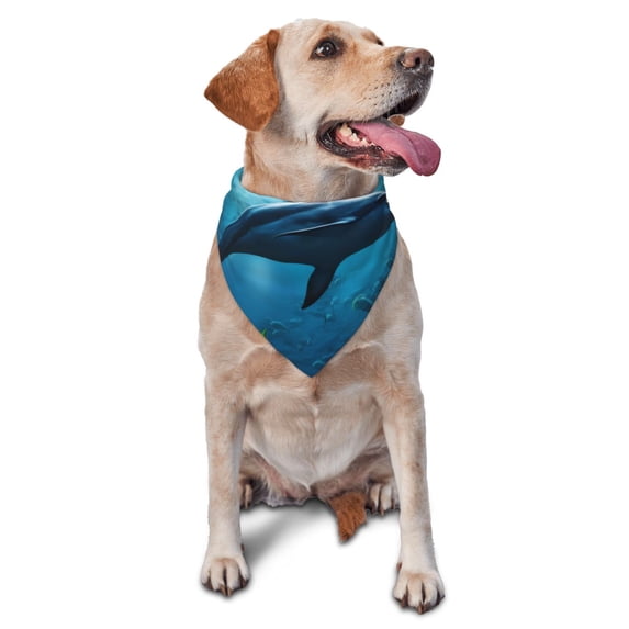 Naloa Ocean Dolphin Fish School Dog Bandanas 1PC Washable Triangle Dog Scarfs Premium Durable Fabric, for Small Medium Large Dogs and Cats