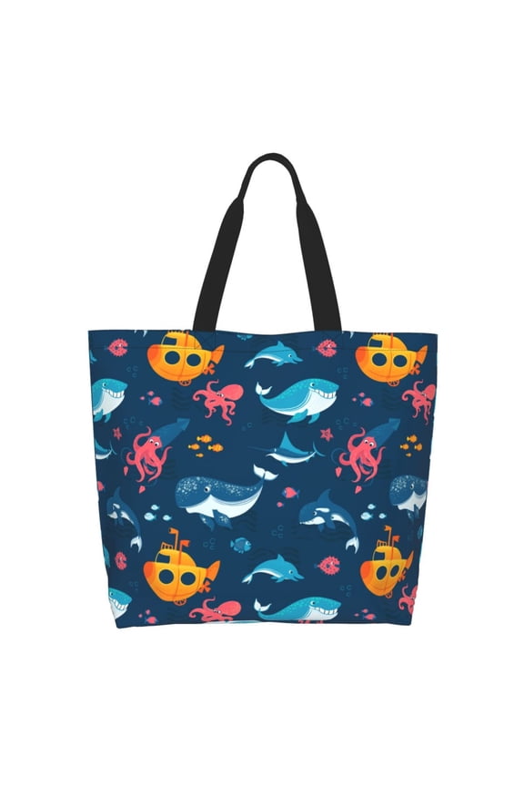 Ocean Floor Animals Tote Bag for Women Large Capacity Shoulder Bag for College Work Travel Shopping