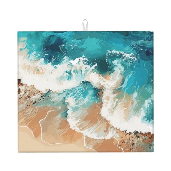 Naloa Ocean Wave Crash Dish Drying Mat for Kitchen Counter, Heat Resistant Drainer Mats, Absorbent Draining Mat,Dish Rack Pad,16"x18"