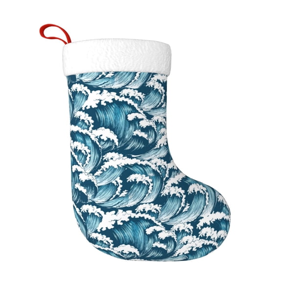 Naloa Ocean Waves Christmas Stockings Decorations, Xmas Ornaments, DIY Personalized Farmhouse Decor for Home Family Party Tree