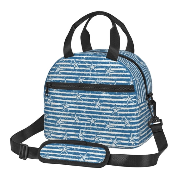 Naloa Ocean on Striped Print Lunch Bag for Women & Men Insulated Lunch Box or Cooler Lunch Tote Bags for Work, Travel, Outdoor
