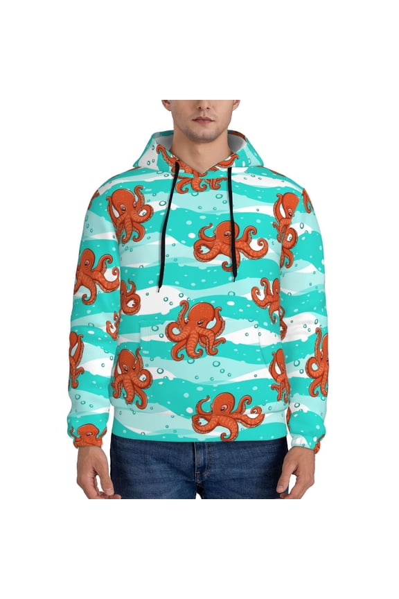Octopuses Men's Casual Hooded Collar Drawstring Hoodies Pullover Sweatshirts Casual Long Sleeve Shirts-Large