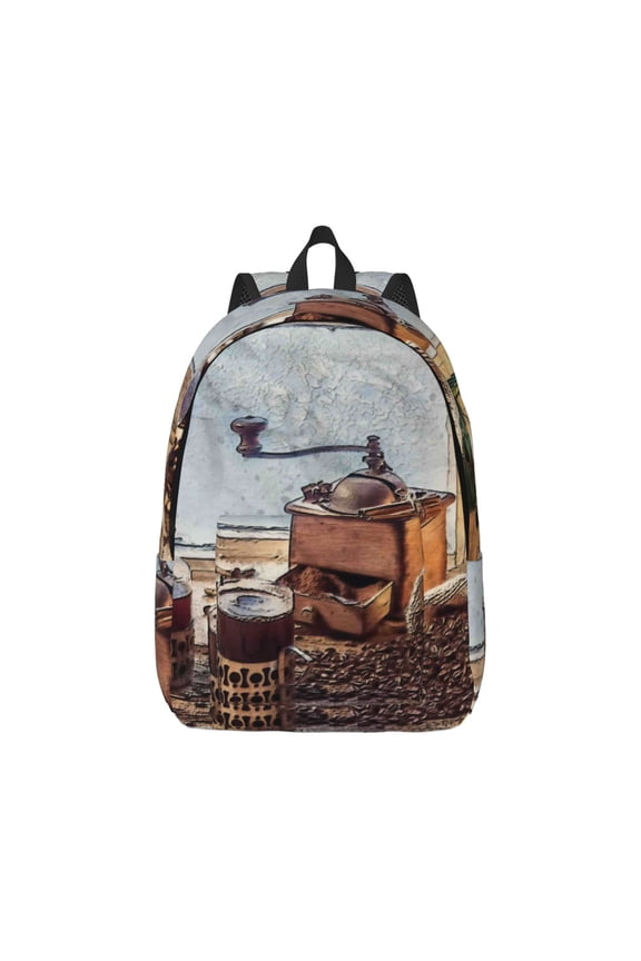 Oil Lamp Coffee Beans Canvas Backpack for Men Women Rucksack Casual Travel Daypack College Tote Satchel Bookbag for Teens-Small