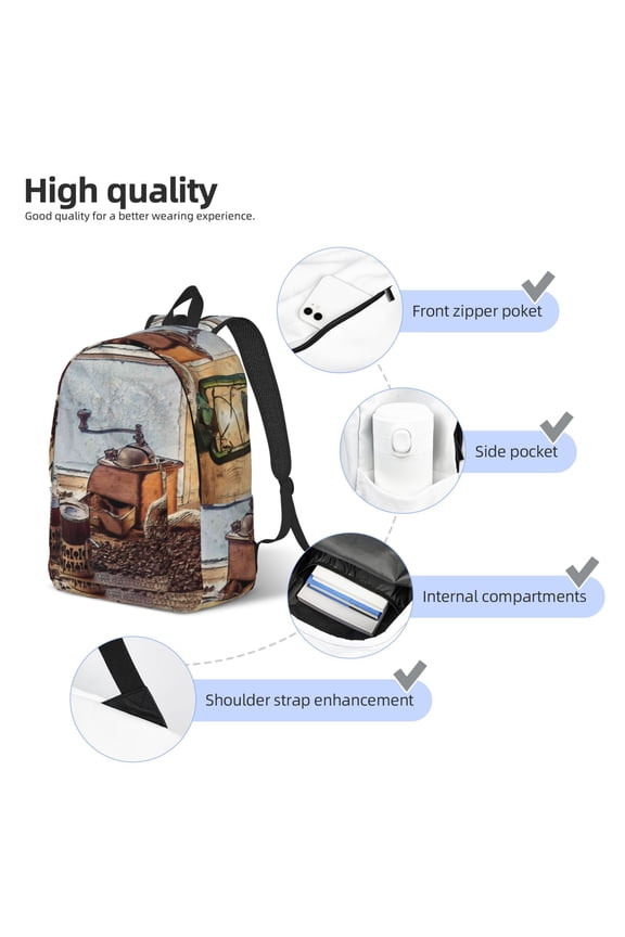Oil Lamp Coffee Beans Print Durable Canvas College Rucksack,Laptop Excursion Backpack,Travel Notebook School Backpack,Bookbag For Men Women
