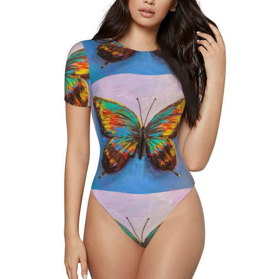 Naloa Oil Painting Beautiful Butterfly Women's Short-Sleeved Onesie, One-Piece Swimsuit for Parties, dates, clubs - Medium