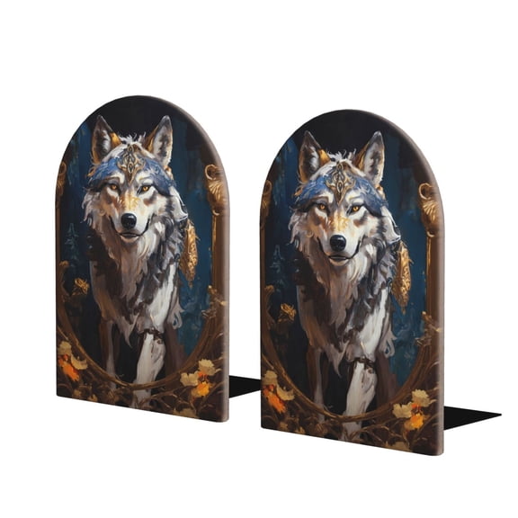 Naloa Oil Painting Tribal Wolf 2 Pcs Bookend Large Capacity Office Book Ends for Home Office Library School Study Decoration