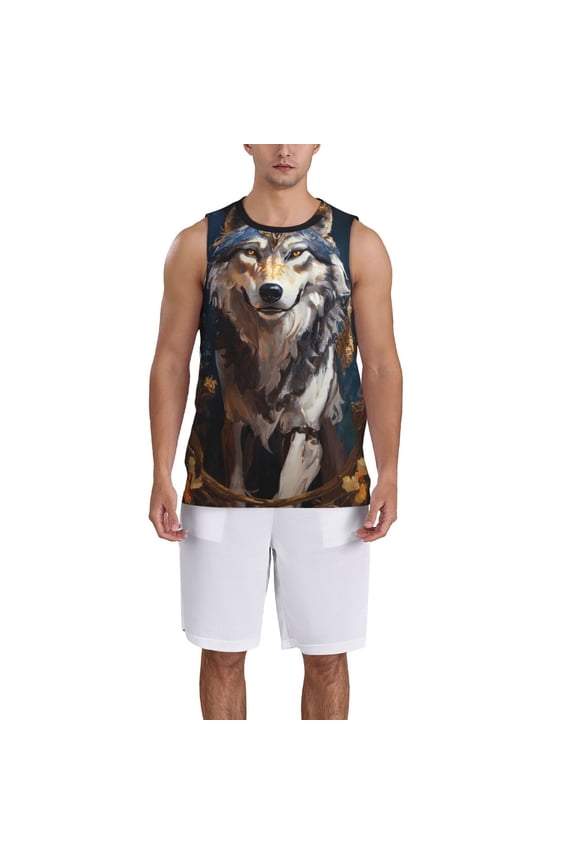 Oil Painting Tribal Wolf Basketball Jersey Reversible Men's Mesh Athletic Sports Shirts Training Practice S-4XLLarge