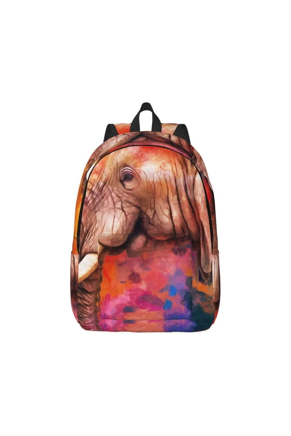 Oil Paintings of Elephants Canvas Backpack for Men Women Rucksack Casual Travel Daypack College Tote Satchel Bookbag for Teens-Medium