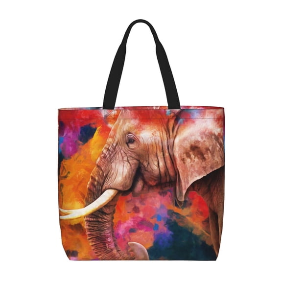 Naloa Oil Paintings of Elephants Tote Bag for Women, Foldable Tote Bag With Zipper, Large Shoulder Bag, Top Handle Handbag for Travel, Work, Shopping
