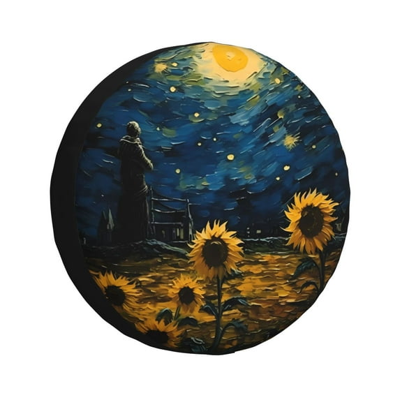 Naloa Oil Starry Sky Sunflower PVC Leather Spare Tire Wheel Cover for Car Truck SUV Camper Trailer Universal Fit many size17 inch