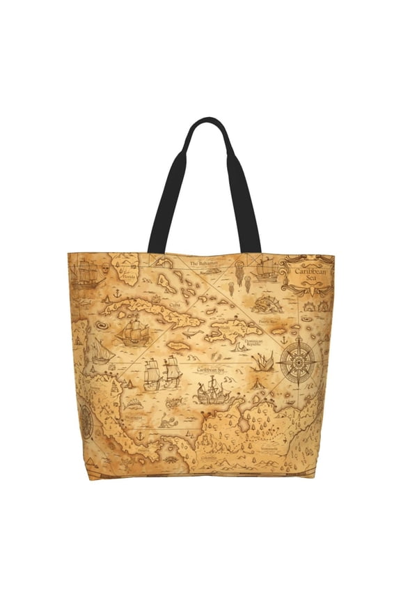 Old Vintage Map Of Sea Tote Bag for Women Large Capacity Shoulder Bag for College Work Travel Shopping