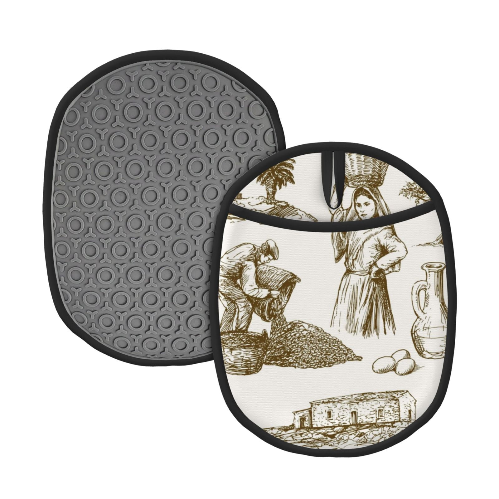 Naloa Olive Picking Silicone Pot Holders, Oven Mitts Heat Resistant Hot Pads, Non Slip Pot Holder for Kitchen Baking and Cooking 9.4 x 7.5 Inches