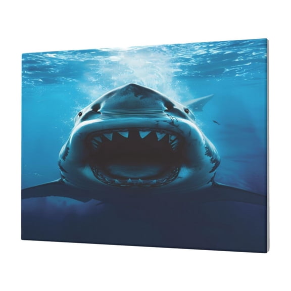Naloa Open-Mouthed Shark Print Canvas Picture,Wall Pictures, Modern Decorative Poster,Art Prints for Bedroom, Toilet, 40 x 30 cm, Built-in Wooden Frame