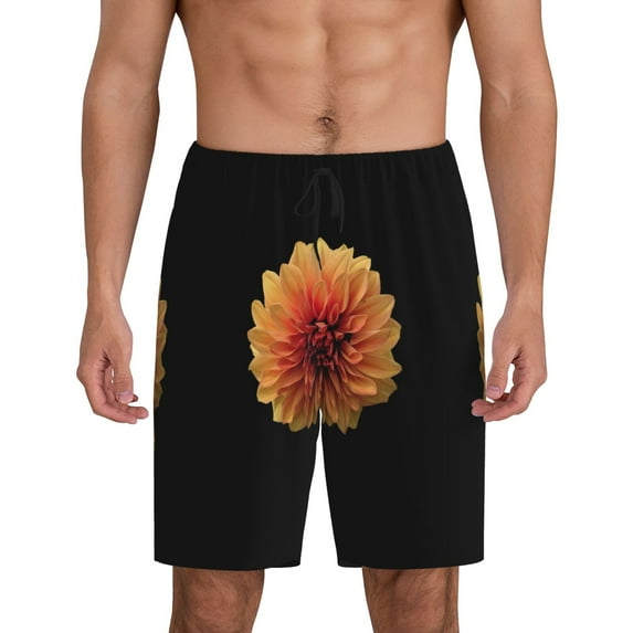 Naloa Orange Dalia Men's Short Pajama Pants, Lounge Comfort Shorts with Elasticized Waistband and Side Pockets - Small