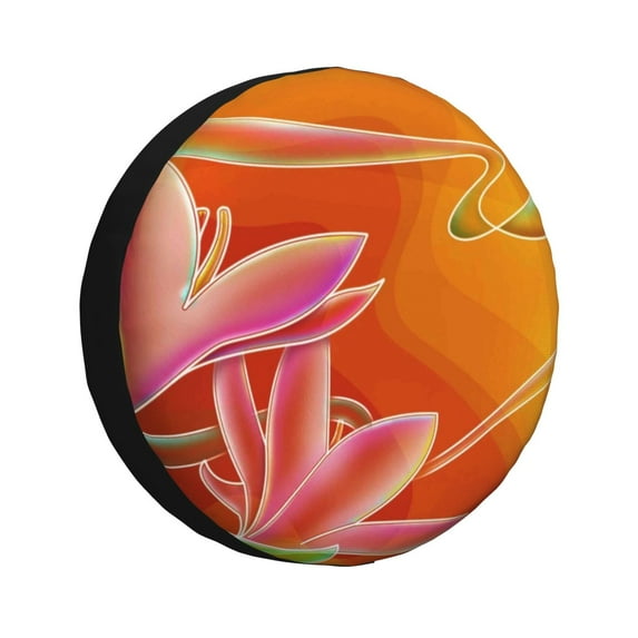 Naloa Orange Flower Psychedelic PVC Leather Spare Tire Wheel Cover for Car Truck SUV Camper Trailer Universal Fit many size17 inch
