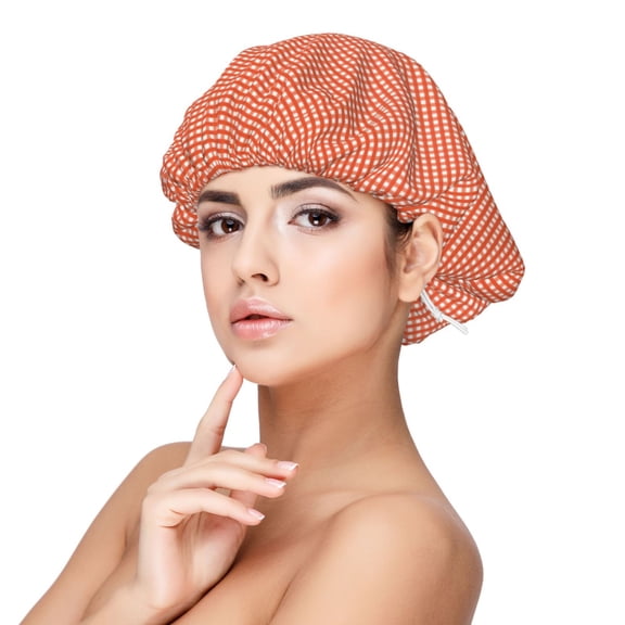 Naloa Orange Gingham Adjustable Hair Bonnet for Sleeping, Hair Wrap Sleep Cap Turban for Women Men, Curly Straight Hair Long Large Braid Unisex