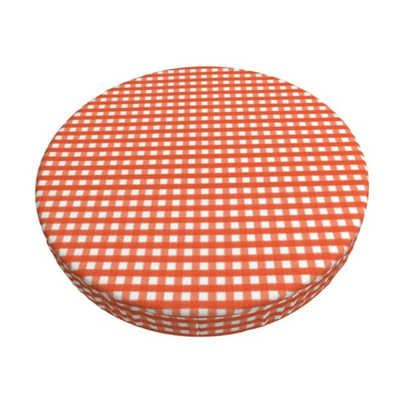 Naloa Orange Gingham Round Bar Stool Cushion Cover 12-14 inch, Fits Kitchen, Office, Restaurant Chairs - 12 inch
