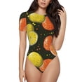 thumbnail image 1 of Naloa Orange Lemon Women's Short-Sleeved Onesie, One-Piece Swimsuit for Parties, dates, clubs - Large, 1 of 9