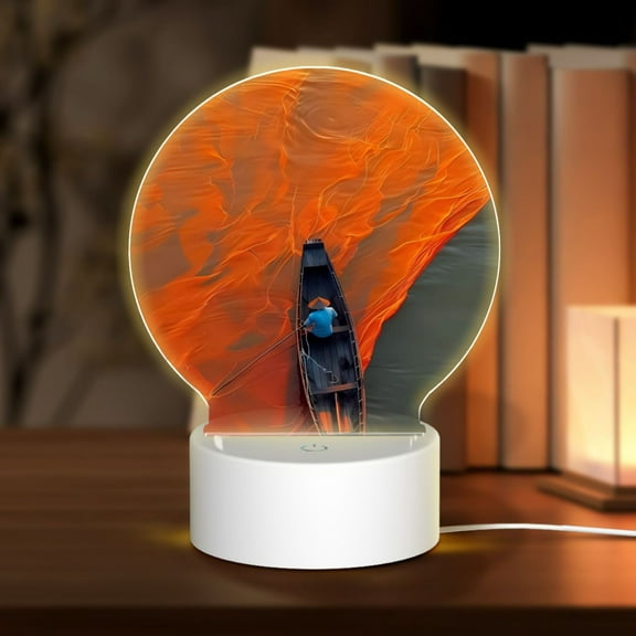 Naloa Orange Net Fishing Boat Acrylic LED Night Light Custom LED Lights Personalized Nightlight Customized Gifts for Family Couples Friends