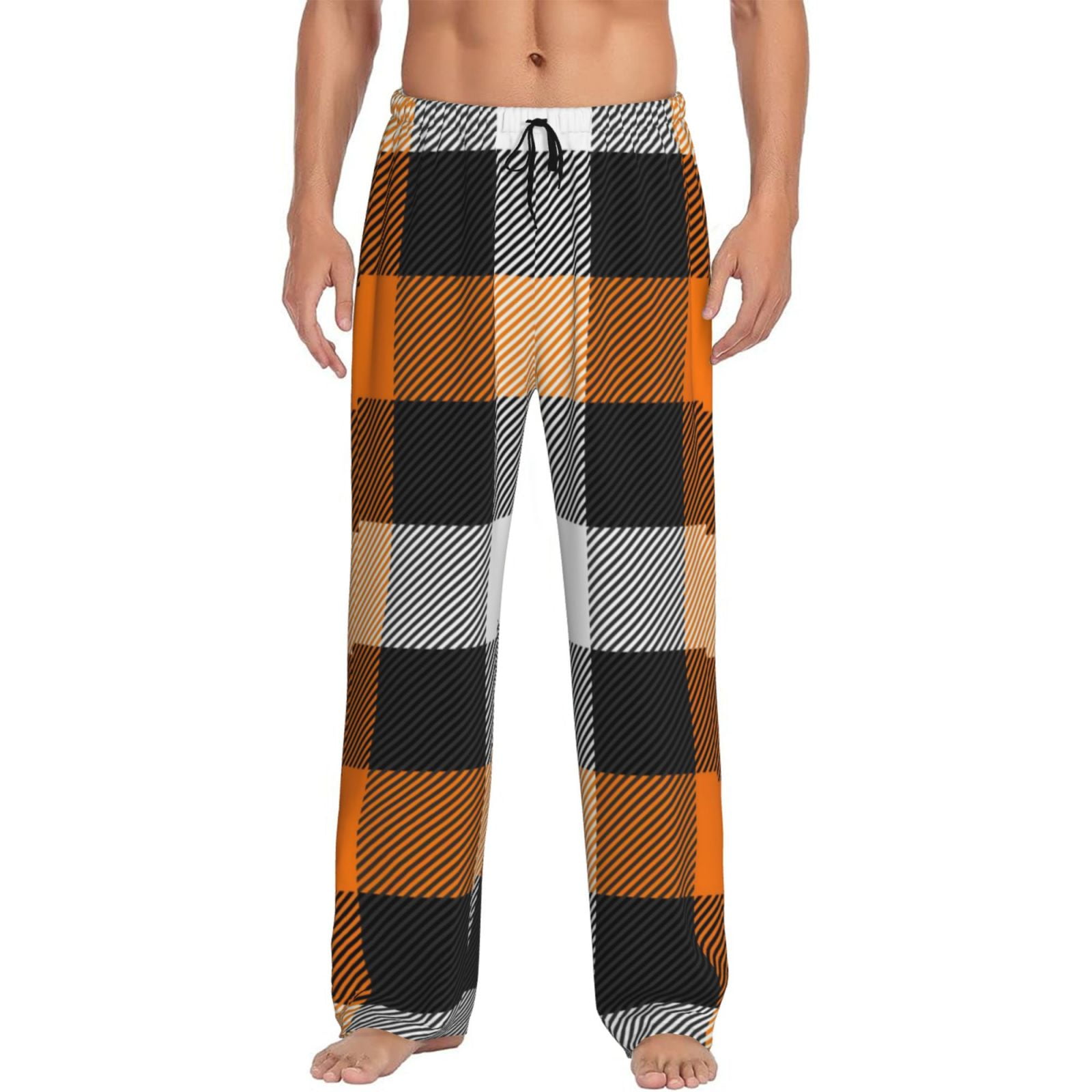 Naloa Orange Plaid Pajama Pants Men, PJ Bottoms, Sleep & Lounge Pants ...