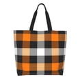thumbnail image 1 of Naloa Orange Plaid Tote Bag for Women Large Capacity Shoulder Bag for College Work Travel Shopping, 1 of 8