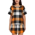 thumbnail image 1 of Naloa Orange Plaid Women's Short-Sleeved Pajama Set, Loungewear, Summer pajamas, Breathable Cozy - X-Large, 1 of 9