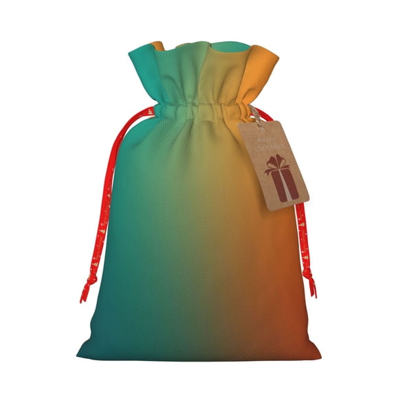 Naloa Orange To Teal Gradient Drawstring Christmas Bags, 3D Xmas Gift Bags, Christmas Wrapping Bags, Xmas Goodie Bags, Treat Pouch Bags, Party Favor Bags-Medium