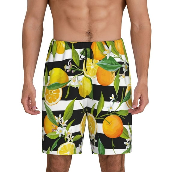 Naloa Orange and Lemon Men's Short Pajama Pants, Lounge Comfort Shorts with Elasticized Waistband and Side Pockets - X-Large