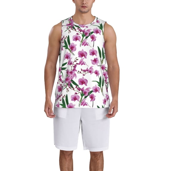 Naloa Orchids Flowers Basketball Jersey Reversible Men's Mesh Athletic Sports Shirts Training Practice S-4XLMedium