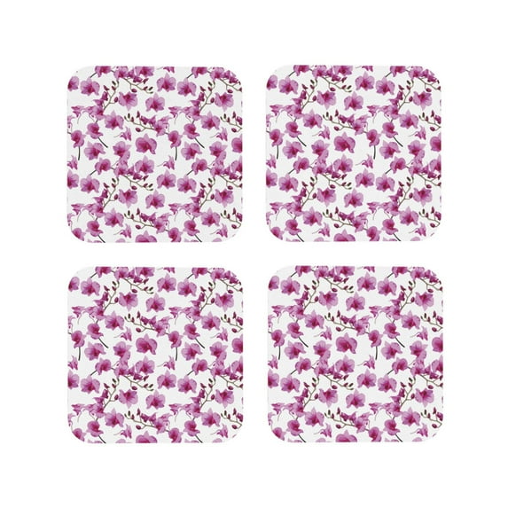 Naloa Orchids Flowers Coasters for Set of 4 - PU Leather Coasters, Coasters for Table Cup Tea Coffee Beer, Decorative for Kitchen Homedecor (Round)