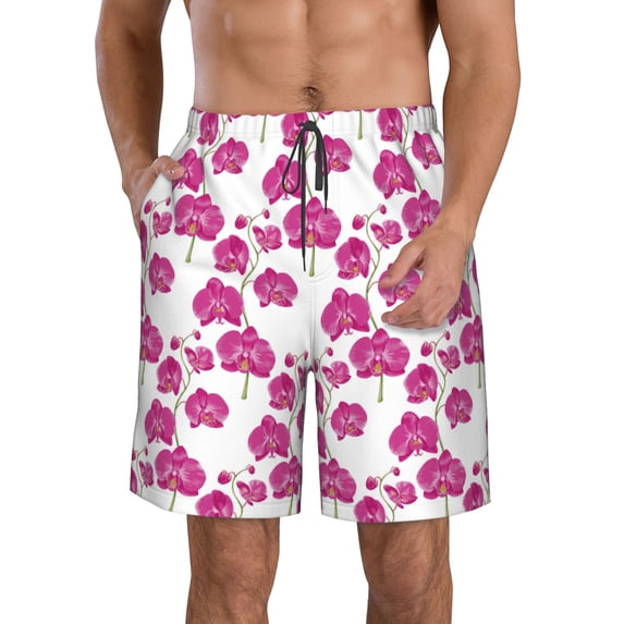 Naloa Orchids Flowers Men's Beach Shorts, Surfing shorts, Swim trunks, Quick Dry Swim Trunks for Surfing Beach Fun - Medium