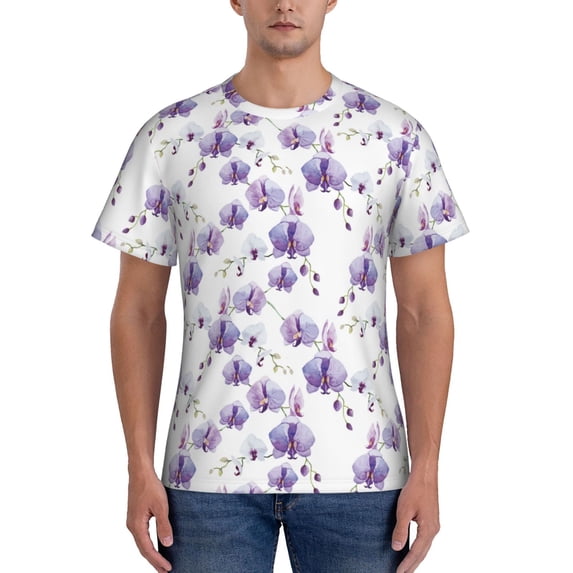 Naloa Orchids Flowers Men's T-Shirt Sport T-shirt Men's Basic Tee Casual Men's Shirt, Round Neck, Short Sleeves - X-Large