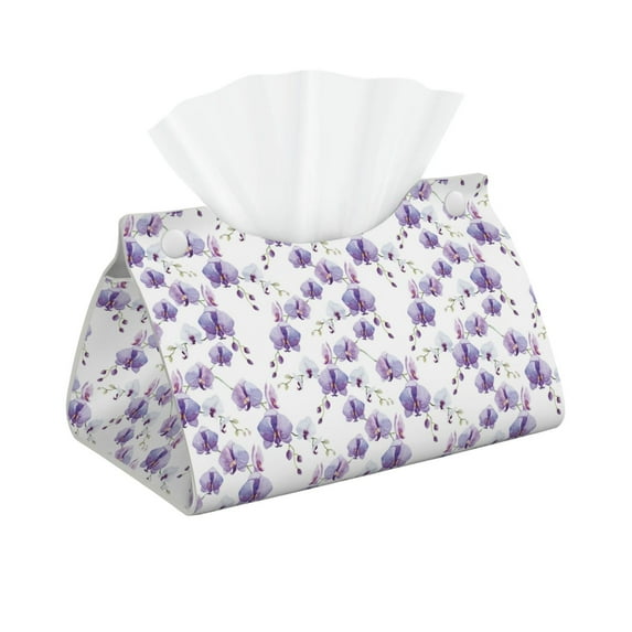 Naloa Orchids Flowers Print Leather Tissue Box Cover Rectangle | Long Tissue Box Cover | Tissue Box Holder | Tissue Holder for Bathroom