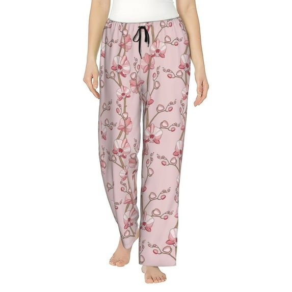 Naloa Orchids Flowers Print Women’s Ultra-Soft Comfy Pajama Lounge Pants with Pockets & Drawstring
