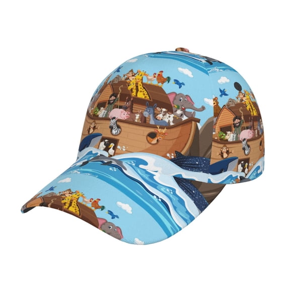 Naloa Original Classic Low Profile Hat Men Women Baseball Cap Dad Hat Adjustable Unconstructed Animals on Noah's Ark Floating Print Cap
