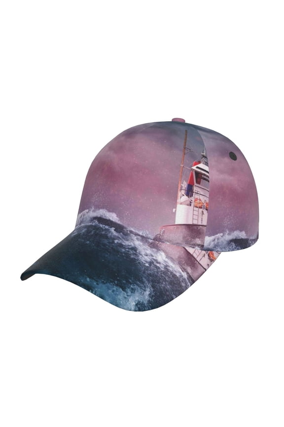 Original Classic Low Profile Hat Men Women Baseball Cap Dad Hat Adjustable Unconstructed Boat Lighthouse Storm Waves Print Cap