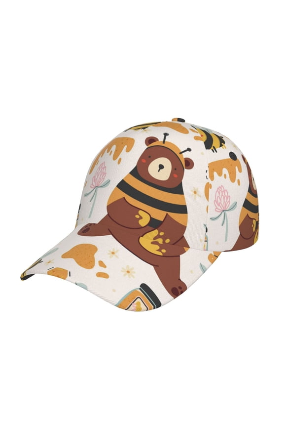 Original Classic Low Profile Hat Men Women Baseball Cap Dad Hat Adjustable Unconstructed Cute Bee Honey Jar Hive Bear Print Cap