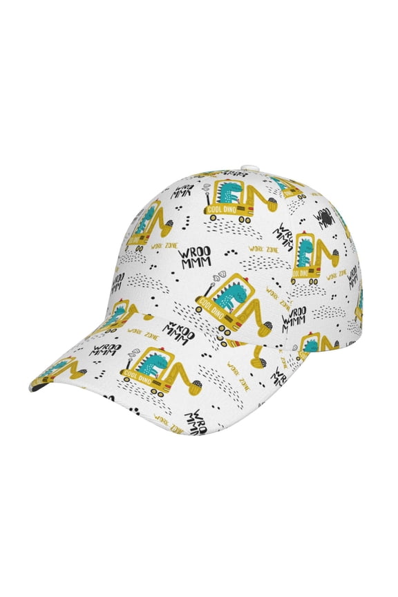 Original Classic Low Profile Hat Men Women Baseball Cap Dad Hat Adjustable Unconstructed Dinosaur on Excavator Print Cap