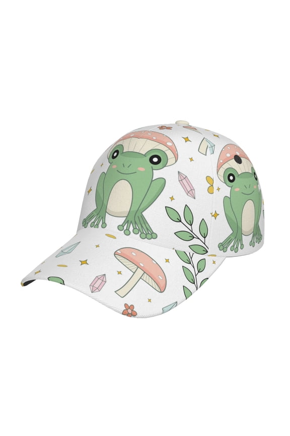 Original Classic Low Profile Hat Men Women Baseball Cap Dad Hat Adjustable Unconstructed Frog and Mushrooms Print Cap
