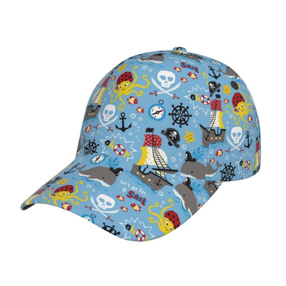 Naloa Original Classic Low Profile Hat Men Women Baseball Cap Dad Hat Adjustable Unconstructed Pirate Marine Animals Print Cap