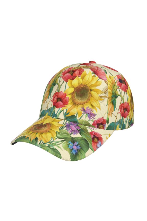 Original Classic Low Profile Hat Men Women Baseball Cap Dad Hat Adjustable Unconstructed Sunflower Cornflower Poppy Print Cap