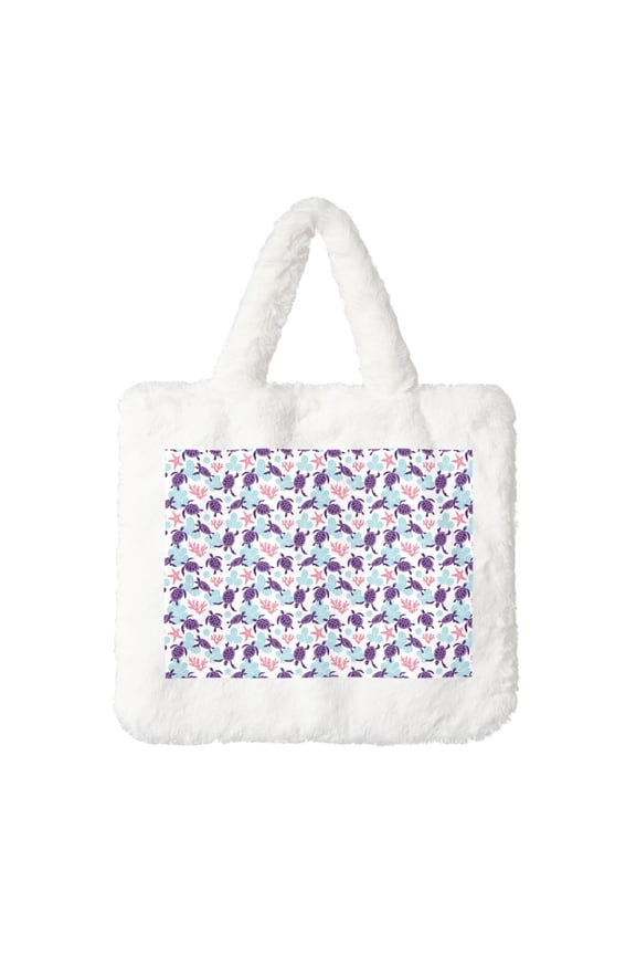 Ornamental Turtles Plush Underarm Bag, Ladies Fluffy Shoulder Bag, Women Furry Tote Bag Y2K Plush Handbag for Autumn and Winter
