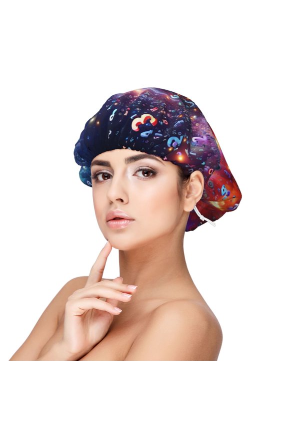 Outer Space Floating Numbers And Letters Adjustable Hair Bonnet for Sleeping, Hair Wrap Sleep Cap Turban for Women Men, Curly Straight Hair Long Large Braid Unisex