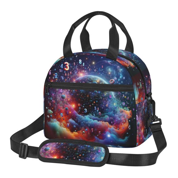 Naloa Outer Space Floating Numbers And Letters Print Lunch Bag for Women & Men Insulated Lunch Box or Cooler Lunch Tote Bags for Work, Travel, Outdoor