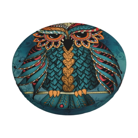 Naloa Owl In Blue Round Bar Stool Cushion Cover 12-14 inch, Fits Kitchen, Office, Restaurant Chairs - {sizeName}13 inch