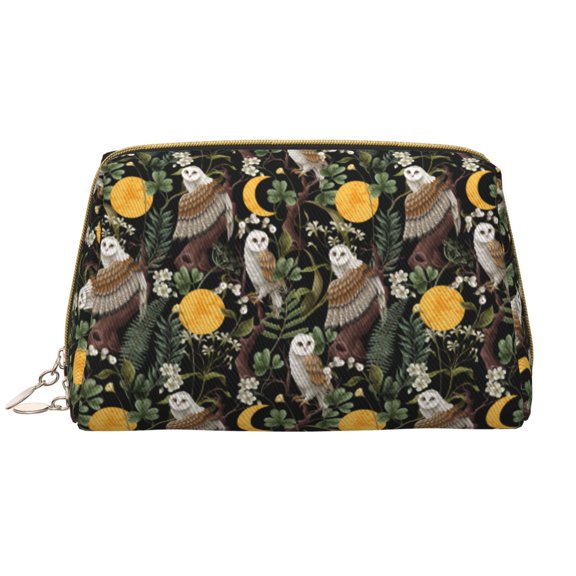 Naloa Owls And Plants Leather Makeup Bag for Purse Travel, Portable Small Cosmetic Organizer for Women and Girls, Make up Bag with Zipper