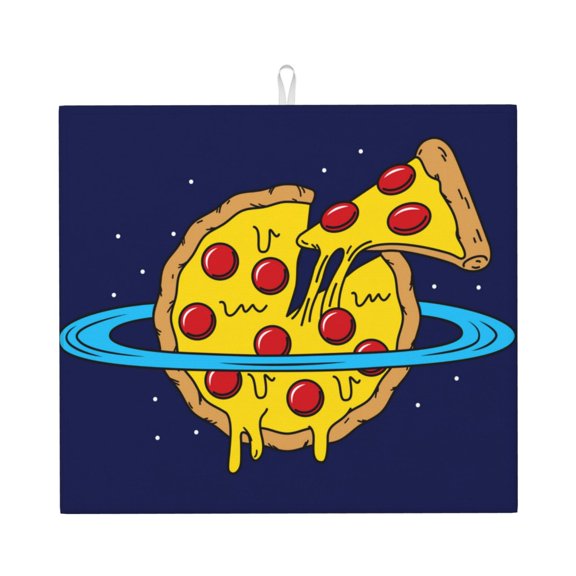 Naloa PLANETA EN FORMA DE PIZZA Dish Drying Mat for Kitchen Counter, Heat Resistant Drainer Mats, Absorbent Draining Mat,Dish Rack Pad,16"x18"